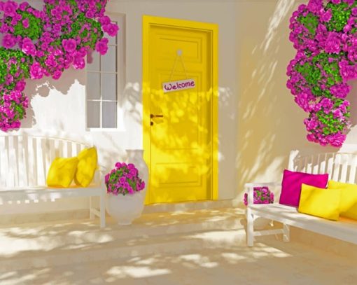 Yellow And White Front House Design painting by numbers