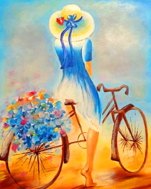 Aesthetic Woman On Bicycle paint by numbers