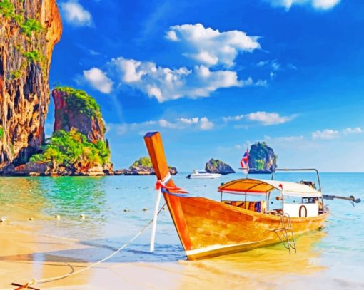 Boat In Thailand Beach paint by numbers