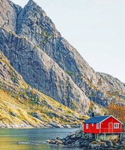 Cabin Nusfjord Norway paint by numbers