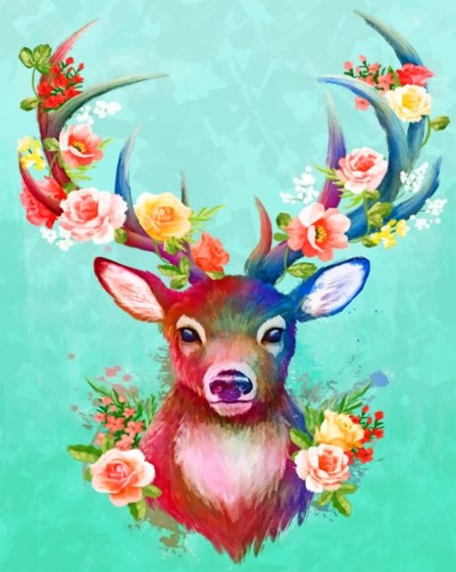 Deer Head With Flowers paint by numbers