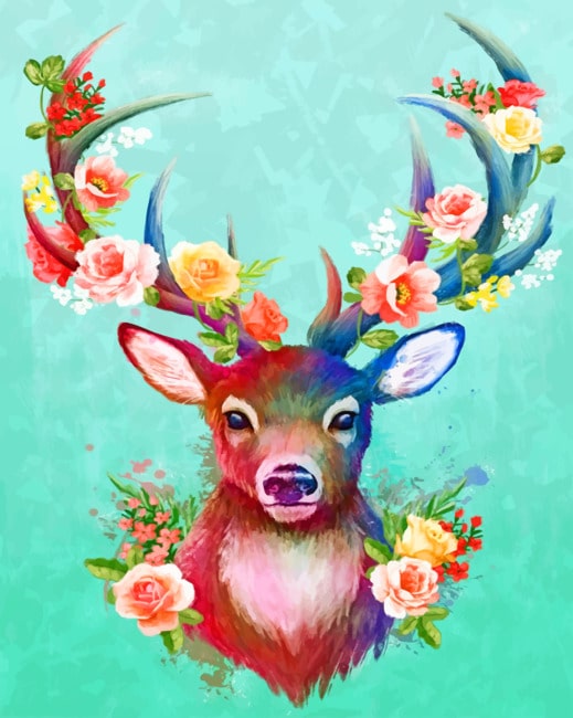 Deer Head With Flowers paint by numbers