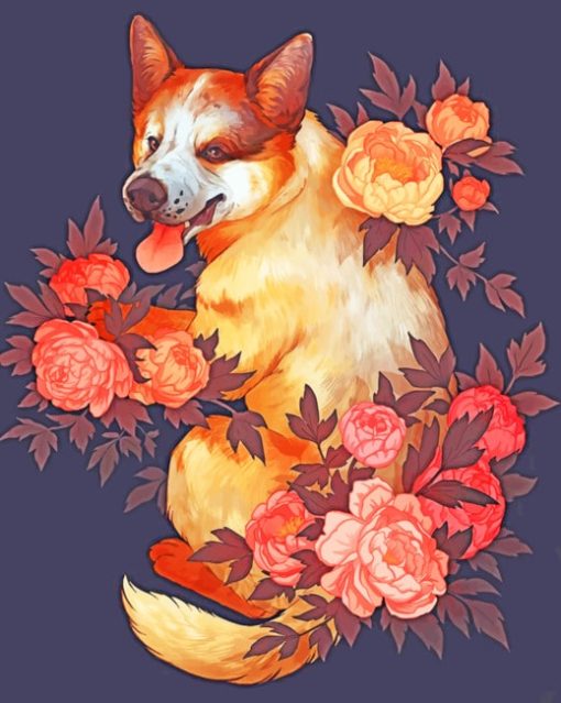 Floral Dog paint by numbers