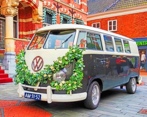 Floral VW Bus paint by numbers