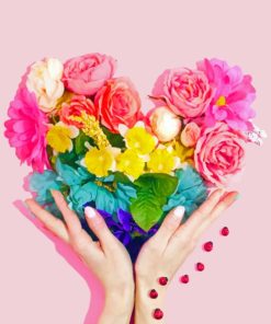 Flowers Bouquet Heart Shape paint by numbers