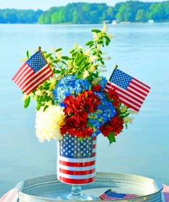 Flowers Vase With American Flag paint by numbers