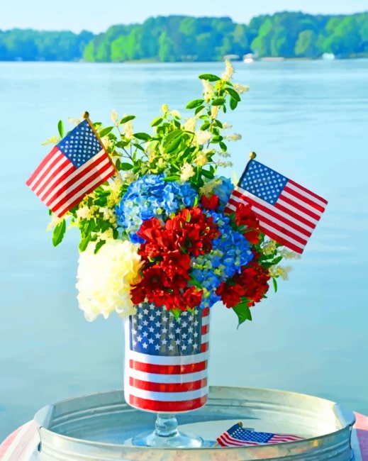 Flowers Vase With American Flag paint by numbers