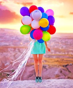 Girl Golding Colorful Balloons paint by numbers