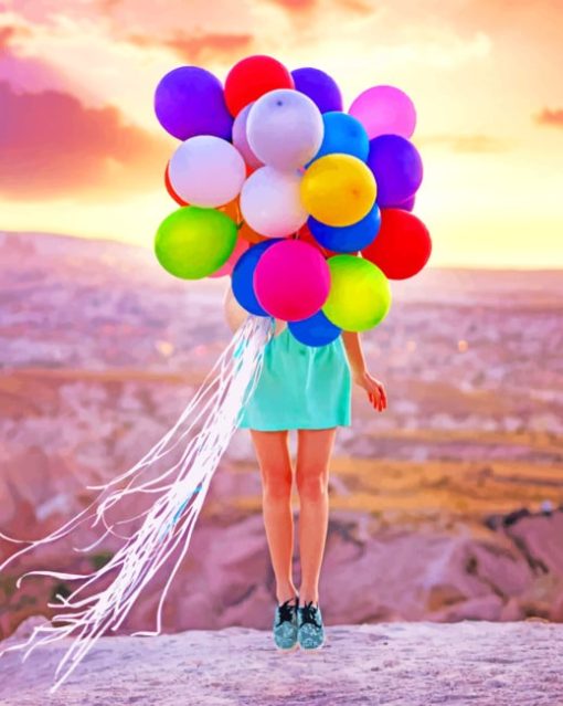 Girl Golding Colorful Balloons paint by numbers