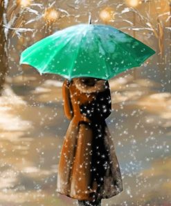Girl Under Umbrella In Snow paint by numbers
