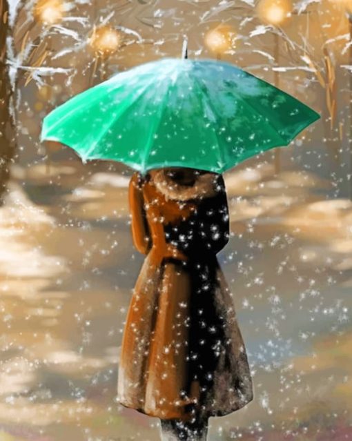 Girl Under Umbrella In Snow paint by numbers