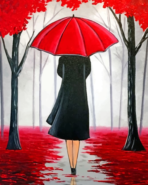 Lady Under Red Umbrella paint by numbers