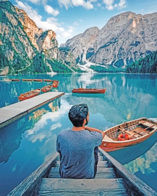 Man Sitting Near To Lake paint by numbers