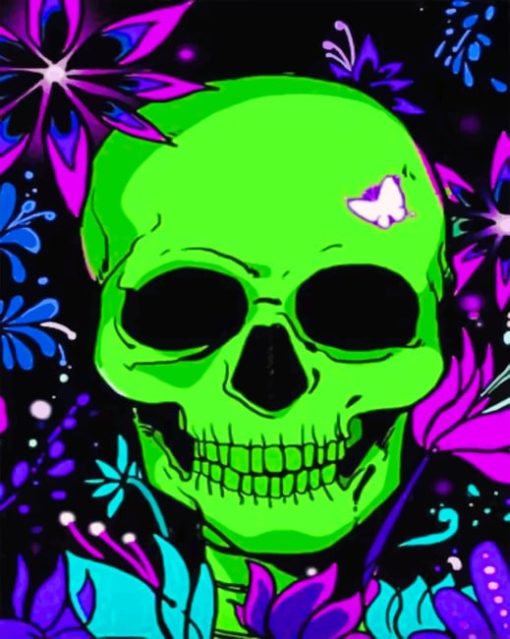 Neon Skulll Flower paint By Numbers