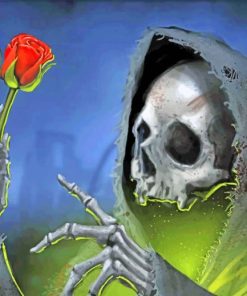 Skull Holding Rose paint by numbers