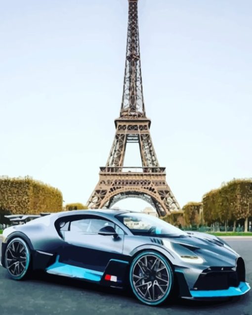 Sport Car In Eiffel Tower paint by numbers