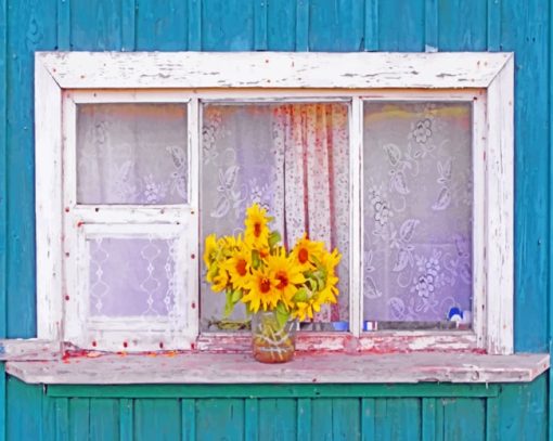 Sunflowers In Window paint by numbers