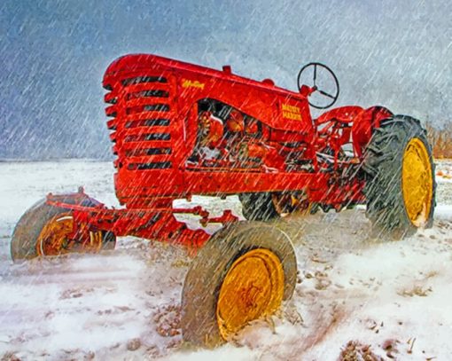 Tractor In Snowy Field paint by numbers