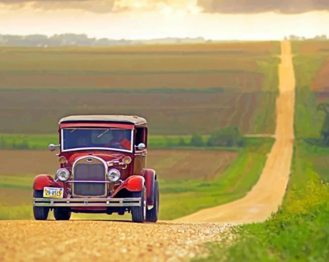 Vintage Car On Road paint by numbers