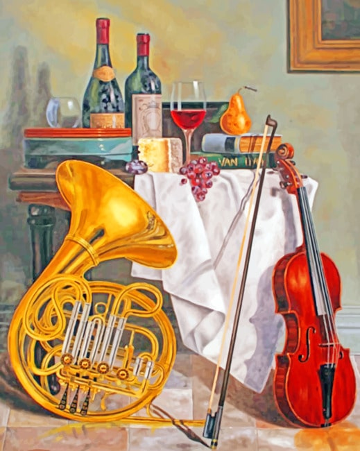 Vintage Tuba And Violin paint by numbers