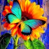 Blue Butterfly On Sunflower paint by numbers