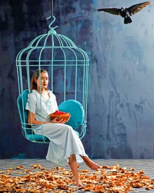 Girl In The Cage Swing With Bird paint By Numbers