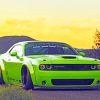 Green Dodge Challenger Car paint by numbers
