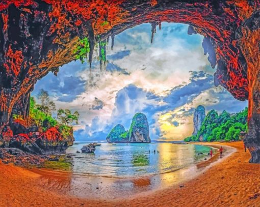 Krabi Thailand Cave Beach paint by numbers
