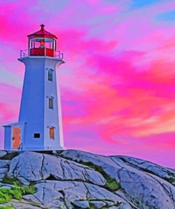Peggys Cove Lighthouse At Sunset paint by numbers