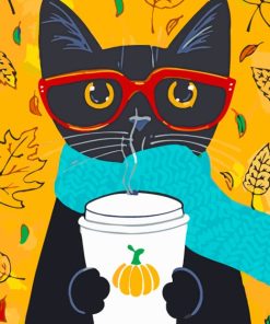 Pumpkin Coffee Cat paint by numbers
