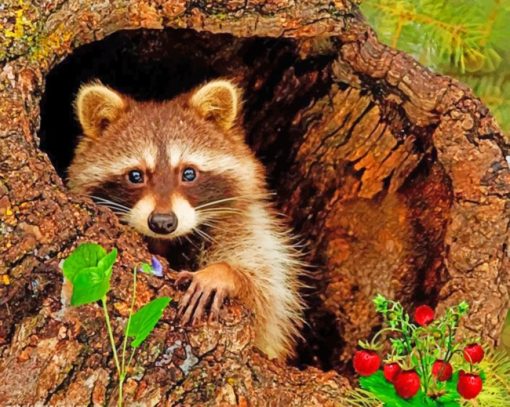 Raccoon Inside The Tree paint By Numbers