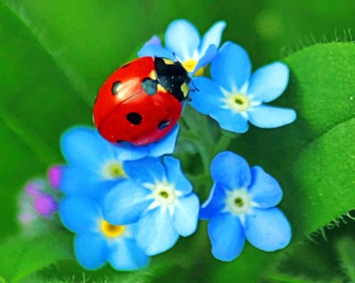 Red Ladybug On Flower paint by numbers