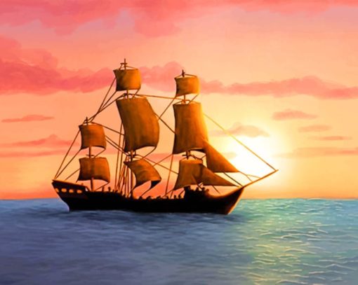 Sailing Ship On The Ocean paint by numbers