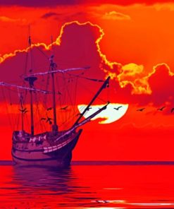 Silhouette Of Ship During Golden Hour paint by numbers
