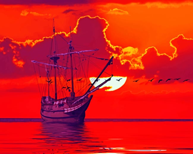 Silhouette Of Ship During Golden Hour paint by numbers