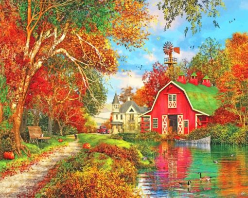 Autumn Barn Countryside paint by numbers