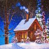 Christmas Snow Cabin paint by numbers