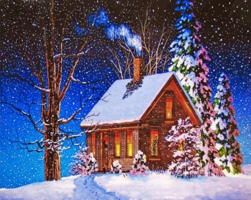 Christmas Snow Cabin paint by numbers