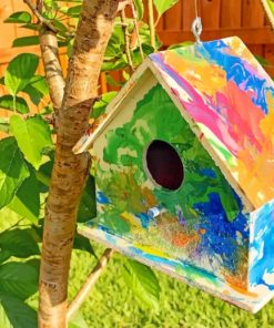 Colorful Birdhouse paint by numbers