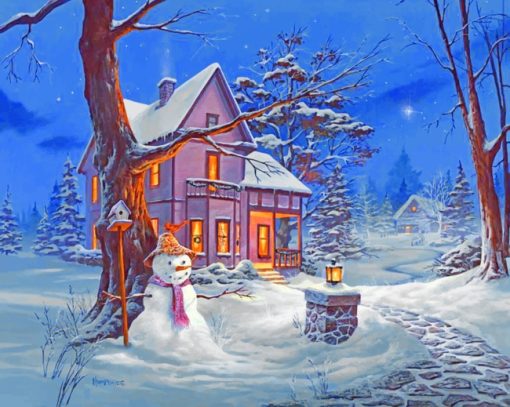 Night Winter House paint by numbers