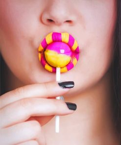 Girl With Pink And Yellow Lollipop paint By Numbers