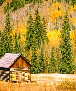 Wooden Cabin In Fall paint by numbers