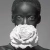 African Model Holding White Rose paint by Numbers