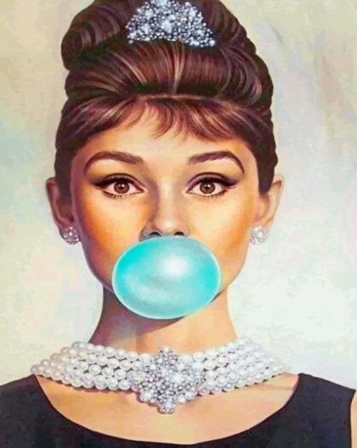 Audrey Hepburn With Bubble Gum paint By Numbers
