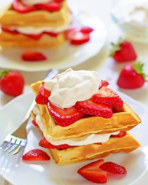 Waffles With Whipped Cream paint By numbers
