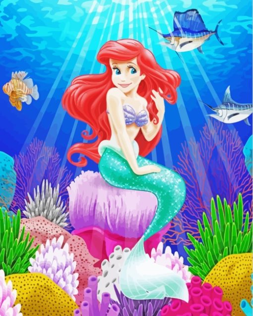 Ariel Mermaid With Fishes paint by numbers
