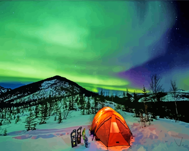 Camping Under Aurora Borealis paint by numbers