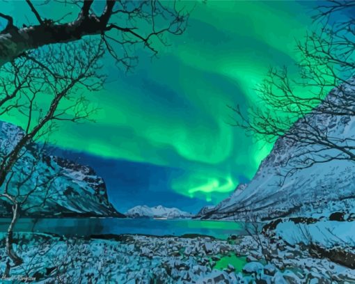Winter Aurora Northern Lights paint by numbers
