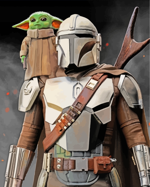 Baby Yoda And Mandalorian paint by numbers