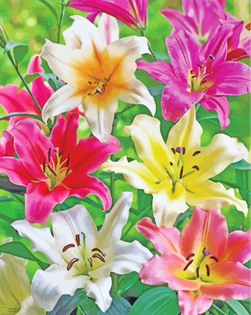 Blooming Lilies Flowers paint by numbers